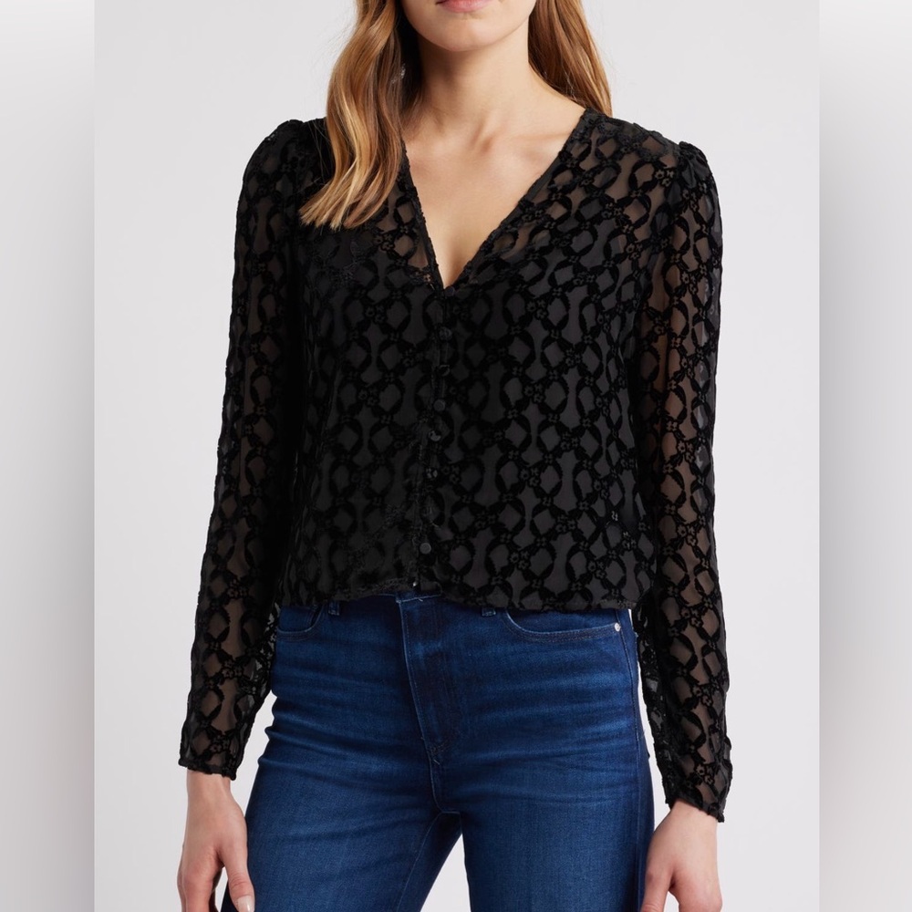 PAIGE Amaya Black Sheer Silk Blend Blouse - Picture 10 of 14